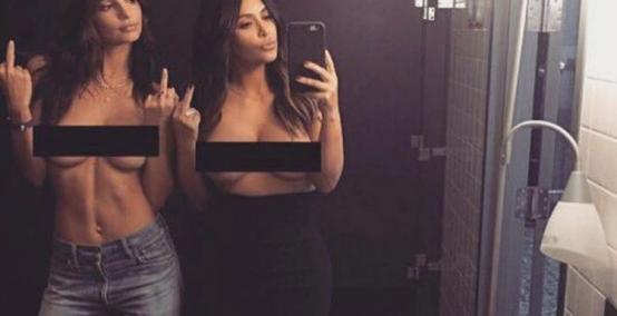Emily Ratajkowski i Kim Kardashian kuszą razem topless